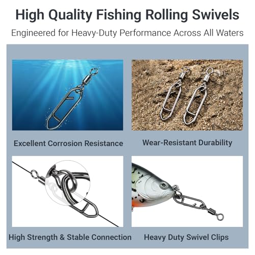QISHUO Stainless Steel Fishing Swivels Lure Tackle Clips Snap Swivels Strength Barrel Saltwater Swivel Fishing Rolling Black Nickel - size: Size 2+L (80lb) 50 pcs