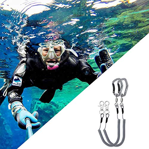HERCULES M4 Fishing Lanyard, Fishing Pole Tether, Kayak Paddle Leash, Heavy Duty Retractable Coiled Lanyard for Fishing, Rods, Pliers, Boating, Paddles, Kayak - color: Pack of 2 Grey (17.7" Plus, 5.9")