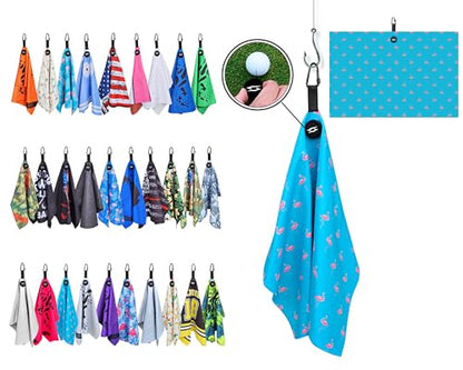 Magnetic Microfiber Waffle Golf Towel – Large 16"x24" Clean Golf Club Ball Magnet Clip to Hang on Bag Cart Strong Premium Ultra Absorbent Gear Blue Flamingo Men (Small Flamingos) - color: Small Flamingos