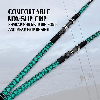 Fiblink Surf Fishing Rod Portable Travel Surf Spinning Rod 2 Piece/3 Piece/4 Piece Carbon Fiber Saltwater Fishing Rod 9'/10'/12'/13'/15' - style: 9'-spinning-4pc