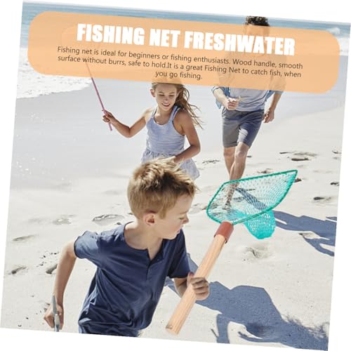 SHERCHPRY Wood Handle Fishing Net 30Cm Square Frame Large Mesh Freshwater Fish Net for Outdoor Fish Catching and Landing Supplies