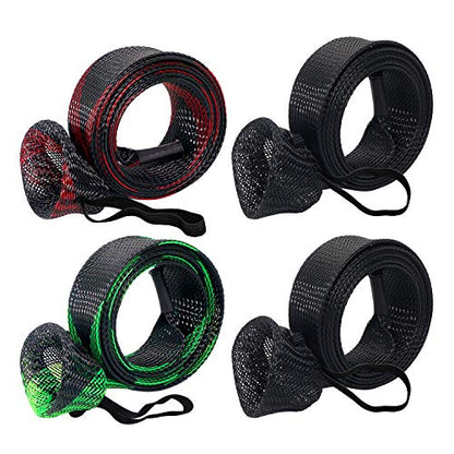 Fishing Rod Cover - 4 Pack Rod Sleeve Socks with Lanyard for Fly, Spinning, Casting, Sea Fishing - color: Black*2, Black & Green*1, Black & Red*1
