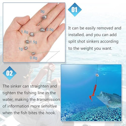 100Pcs Split Shot Fishing Weights Sinkers - Removable Round Lead Drop Shot Weights Small Fishing Line Weights for Freshwater Saltwater Bass Fishing - style: 100pcs-0.8g