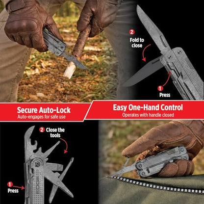EDGE Multi-Tool Pliers, 14-in-1 Stainless Steel Multitool with Knife, Saw, Scissors, Wire Cutter & Screwdriver Bits, Compact Folding Pocket Tool for Camping, Survival, Fishing & Car Emergency (Black) - color: Black
