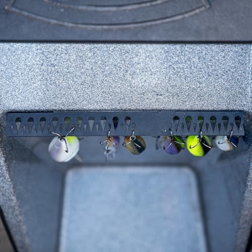 T-H Marine Tackle Titan Fishing Lure Rack – 14" Black – Holds 40+ Hook and Rig Lures – Tackle Storage Organizer with 20 Large & 22 Small Holes – Mounts with Screws or Tape – Compact Boat Use