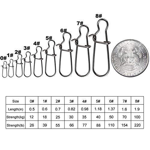 100 Pack Duo Lock Snaps Size 0-8 Black Nice Snap Swivel Solid Rings Stainless Steel Fishing Tackle Kit - Test: 26LB-220LB - size: 0#-26LB-100PCS