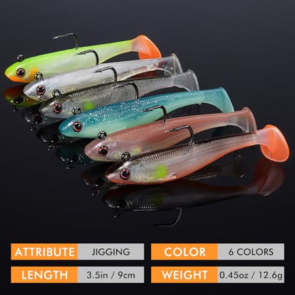 TRUSCEND Shadtale Easy Catch Soft Fishing Lures with BKK Hooks - Trembly Sinking and Vibrating Swim for More Bites, Pre-Rigged Swimbaits for Bass, Trout, Crappie, Walleye, Freshwater Saltwater Fishing - color: 3.5",0.45oz