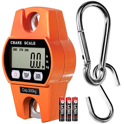 GRAM PRES Digital Hanging Scale 660 Lb 300 Kg | Hanging Digital Scale, Handheld Mini Crane Scale With Hooks For Farm Hunting Fishing Outdoor - color: Orange
