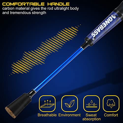 One Bass Fishing Rod Reel Combo, Baitcasting Fishing Pole with Graphite 2Pc Blanks - size: 7'0" Med Heavy - 2Pcs, style: Blue - Right Handed