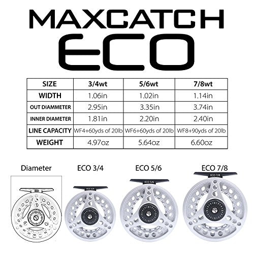 M MAXIMUMCATCH Maxcatch ECO Large Arbor Fly Fishing Reel (3/4wt 5/6wt 7/8wt) and Pre-Loaded Fly Reel with Line Combo - color: Silver (With Line Pre-loaded), size: 3/4 weight