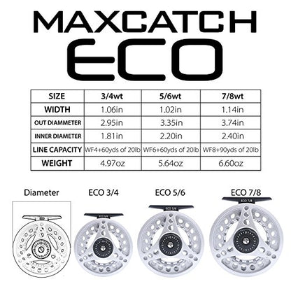M MAXIMUMCATCH Maxcatch ECO Large Arbor Fly Fishing Reel (3/4wt 5/6wt 7/8wt) and Pre-Loaded Fly Reel with Line Combo - color: Silver (With Line Pre-loaded), size: 3/4 weight