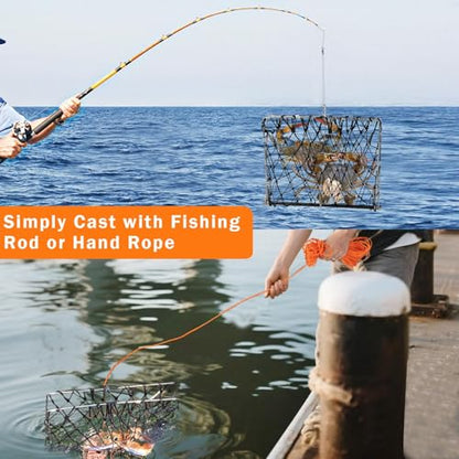 QualyQualy 2 Set Castable Crab Trap Kit, Foldable Crabbing Net with Rope & Bait Clip, Crab Snare/Pots/Traps for Blue Crabs, Dungeness, Crawfish Portable Crabbing Equipment - color: Crab Trap - 2 Pack