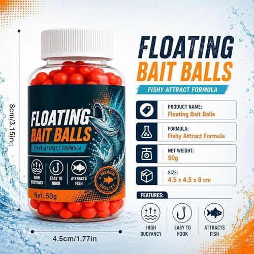 Fish Bait Floating Lure Strike High Buoyancy Floating Bait Pellet Indicator | Bait Balls for High-buoyancy floating bait pellets; fish-attracting formula with Lakes Rivers Sports Outdoors Trout Cod Bass