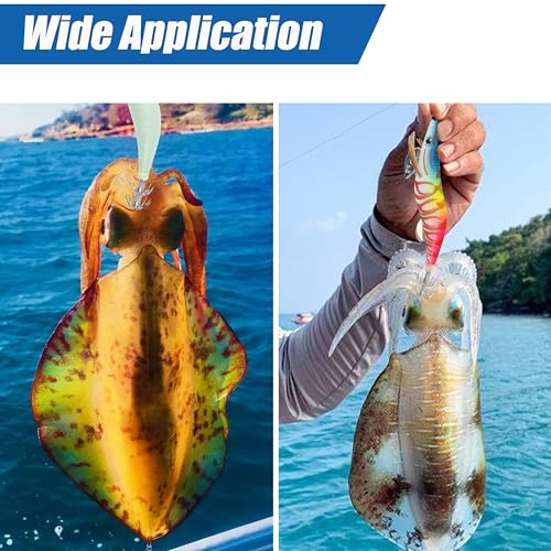 Glow Squid Jig Saltwater Squid Lures, 5/10pcs Luminous Squid Jig Hooks Shrimp Prawn Lures Fluorescent Cuttlefish Sleeve Octopus Jigs Artificial Baits Night Fishing Tackle Size 2.5# 3# 3.5# - size: 3.0#-10pcs