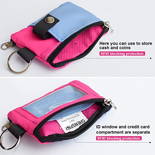 CHENSPRX Minimalist RFID Blocking Small Wallet with ID Window,WaterResistant Zip Id Case Wallet with Lanyard Keychain for Cards,Cash,Travel,Women,Men - color: LightSkyBlue+DeepPink
