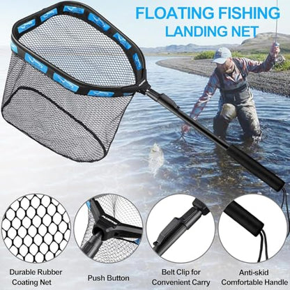 PLUSINNO Fishing Backpack with Fishing Gear Fish Net & Rod Holders Tackle Box, 42L Large Water-resistant Tackle Bag Store - color: Black Camouflage With Net