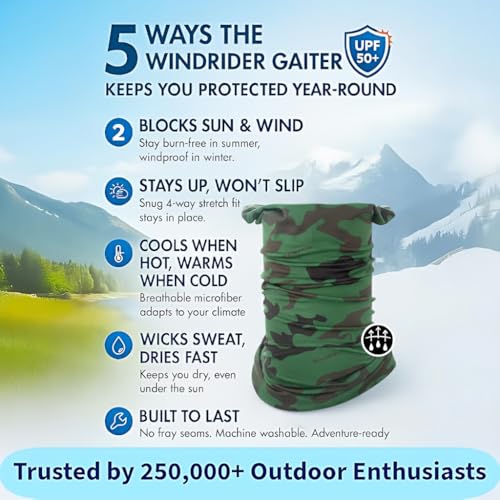 Neck Gaiter for Men & Women - UPF 50+ Sun Protection, Fishing, Cooling - color: Camo