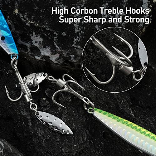 Dr.Fish 5 Pack Metal Jigging Spoon Saltwater Fishing Jigs Spoons Lures Casting Vertical Diamond Jig Lures Freshwater Bass Striper Mackerel Halibut - size: 1/2oz-Hook 6#