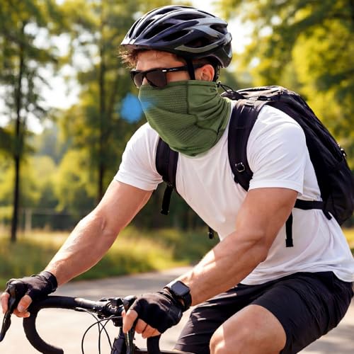 Geyoga 3 Pcs Cooling Neck Gaiter for Men Women Breathable Mesh UV Protection Summer Neck Cover with Mesh Hole Strap Neck Wrap - color: Light Khaki, Grass Green, Army Green