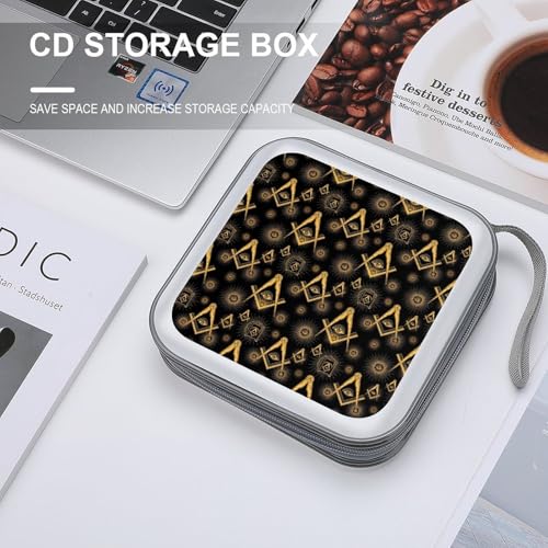 Hard Plastic DVD Case Gold Freemasonry Freemason Logo Black Portable Zipper CD Cases Holder Easy to Carry and Organize CDs and DVDs, 40 Capacity - color: color774