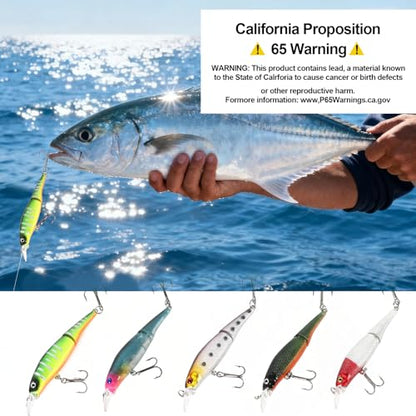 Whopper Fishing Lure for Bass：Popper Top Water Fishing Lures with Floating Rotating Tail Barb Treble Hooks Saltwater Freshwater Plopping Lures Kit - color: 5pcs hook tail