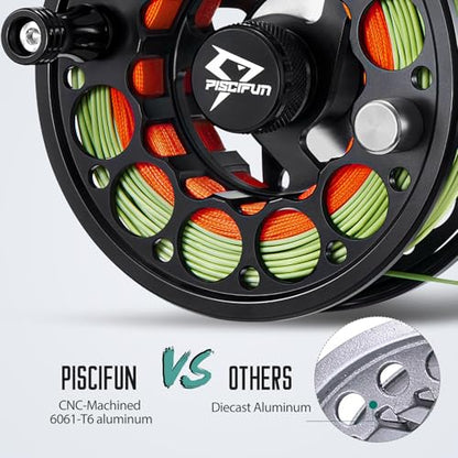 Piscifun Sword Fly Fishing Reel, CNC-Machined Aluminum Alloy Fly Reel - size: 5/6wt, style: Black-with Line