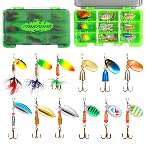 FONMANG Fishing Lure Spinner baits for Freshwater and Saltwater,2026 New Bass Trout Fishing Lures Also for Crappie Salmon Walleye Pike - color: A-12Pcs Spinners