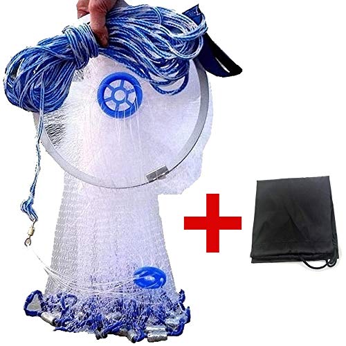 Cast Fishing Net with Aluminum Frame, 0.8 inch Mesh, 7.8-13.8 ft Diameter - color: White, size: Dia: 11.8FT (metal sinker)