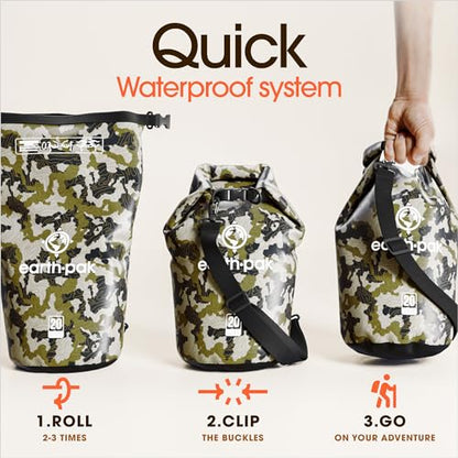 Earth Pak Waterproof Dry Bag - Roll Top Waterproof Backpack Sack Keeps Gear Dry for Kayak with Waterproof Phone Case - color: Camo, size: 20L