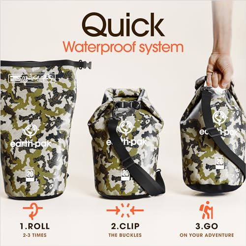 Earth Pak Waterproof Dry Bag - Roll Top Waterproof Backpack Sack Keeps Gear Dry for Kayak with Waterproof Phone Case - color: Camo, size: 5L