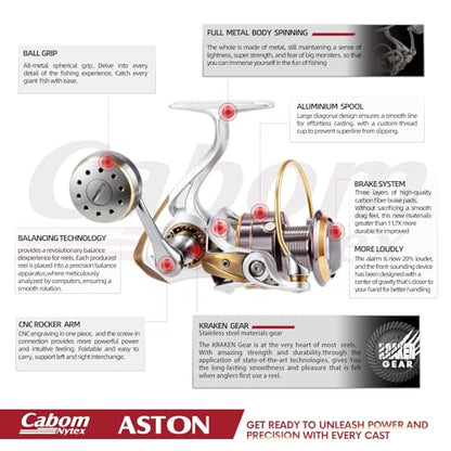 Long Shot Spinning Reel with Stainless Steel Gear, Heavy Tackle Saltwater Fishing Reel, 13+1BBS Smooth Surf Spinning Fishing Reel, 22KG/49Lbs Max Drag, Metal Trolling Reel Size 3000-6000 - size: Aston-3000