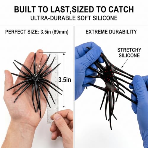 Floating Sea Urchin Soft Lure,3.54" Tentacle Creature Lure,TPR Swimbait with Reflective Stars,Dice Bait for Bass Fishing Drop Shot, Wacky Rig/Neko Rig and Finesse, Slow Sinking (5Pcs)