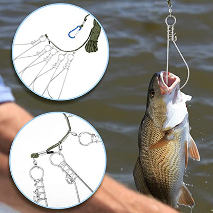 2 Sets Fishing Stringer Clip 16 Feet Rope Fish Stringer Fish Holder with 5 Stainless Steel Snap Hook for Kayak Fishing Gear Equipment Bass