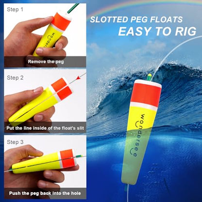wondersee Fishing Floats Weighted Slotted Peg Popping Floats Slip Bobbers, Pack of 4 - color: Green, size: 3in.