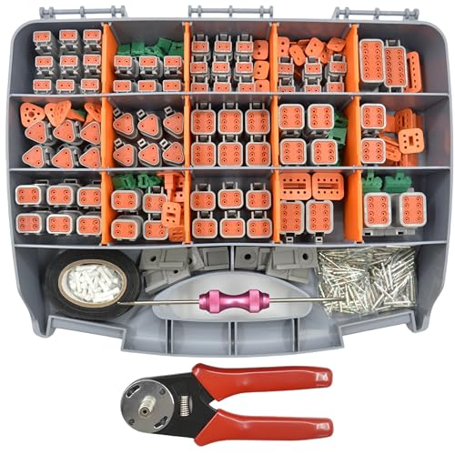 482 PCS DT Deustch Connector Kit, 2 3 4 6 8 12 Pin Waterproof Automotive Electrical Connectors, Including Deutsch Crimping Tool, Removal Tool, 16# Solid Contacts - size: 482Pcs Deutsch Connector Kit