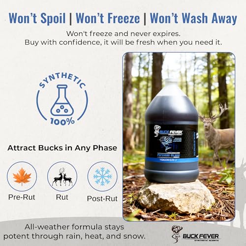 Buck Fever Forehead Gland – Syntheticly Formulated Buck Lure & Deer Attractant (not just Limited to Whitetail Deer) for Mock Scrapes, Licking Branches - Year-Round Hunting Scents - size: 1 Gallon