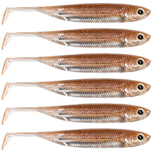 Dr.Fish Paddle Tail Swimbaits, Soft Fishing Lures for Bass Fishing 2.75-4.75 Inches, Freshwater & Saltwater Soft Plastic Baits Swim Shad Bait Minnow Lures Drop Shot - color: Coffee, size: 3.06"-6 Pack