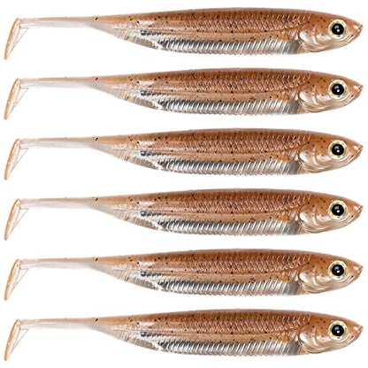 Dr.Fish Paddle Tail Swimbaits, Soft Fishing Lures for Bass Fishing 2.75-4.75 Inches, Freshwater & Saltwater Soft Plastic Baits Swim Shad Bait Minnow Lures Drop Shot - color: Coffee, size: 4.75"-5 Pack