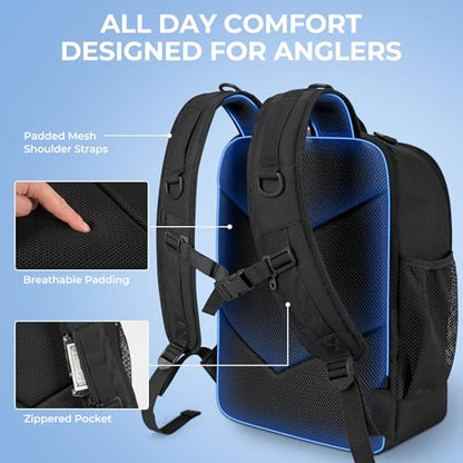 KastKing KarryAll Fishing Tackle Backpack with Rod Holder 4 Tackle Boxes,40/26L Tackle Bag Storage Fishing Gear and Equipment - color: D: Medium (26 L) - Black