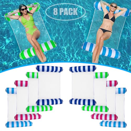 8/2 Pack Inflatable Pool Floats Adult,Plus Size 4-in-1 Multifunctional Pool Hammock Floating Lounge Chairs,Suitable for Vacation,Leisure,Pool Parties - color: Blue&navy&rose&Green