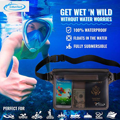 AiRunTech Waterproof Fanny Pack, Beach Cruise Vacation Essentials, Waterproof Pouch Protect Phone Passport Valuables Dry Safety, Paddle Board Kayaking Boating Swimming Accessories-2 Pack（Black + Pink） - color: Black+Pink