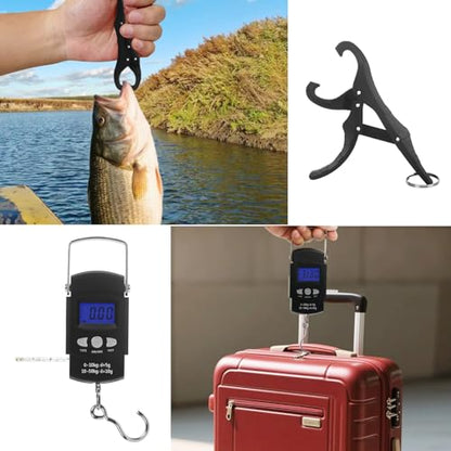 Digital Scale with Lip Gripper：110 Lbs/50 Kg Backlight LCD Display Fishing Scale with Build in Ruler and 2pcs Fish Lip Gripper