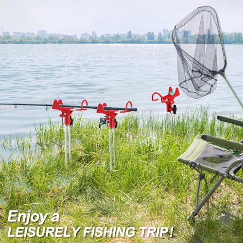Libima 4 Pieces Fishing Rod Holders for Bank Upgraded Stainless Steel Pole Holders 360 Degree Adjustable Rod Stand for Men Father Beach Fishing Equipment Birthday Gift - color: Red