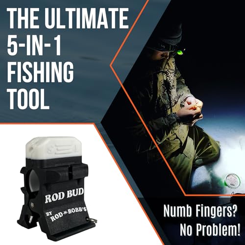 Rod Bud - The Ultimate 5 in 1 Fishing Tool, Perfect for Ice, Fly and Summer Fishing! (Line Cutter, Hook Eyelet Threader, Hook Eyelet Cleaner, Line Trimmer, Hook Sharpener)