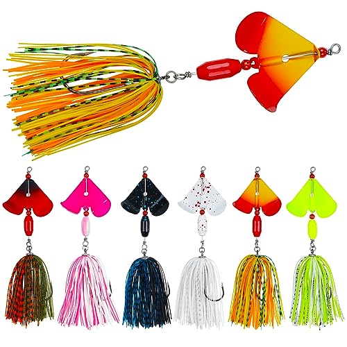 Spinnerbait Fishing Lures Kit, 6pcs Bass Fishing Buzzbait Lures Hard Metal Spinner Baits Swim Jigs for Bass Trout Salmon Pike Freshwater Saltwater - style: B-6pcs