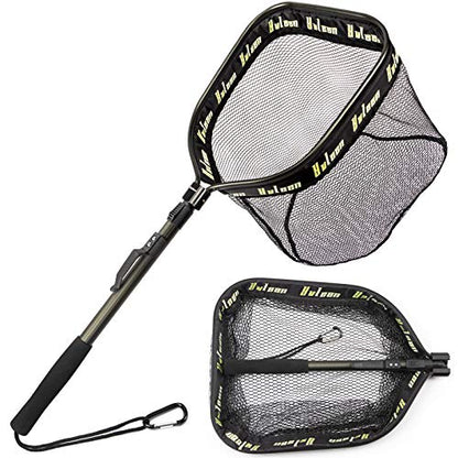 YVLEEN Floating Fishing Net - Folding Fishing Landing Net with Rubber Coating Mesh for Easy Fish Catch and Release, Fishing Net for Freshwater and Saltwater - color: C: Army Green(Fixed Pole)