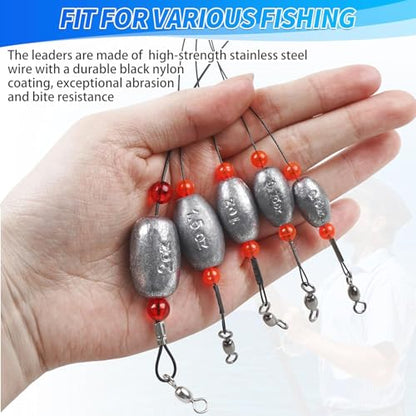 Carolina Rig Saltwater Flounder Fishing Rigs, Stainless Steel Wire Leader with Egg Sinker Weights, Swivel Snaps Ready Rig for Catfish Grouper Drum Redfish Bottom Surf Fishing - size: 2oz-6pcs