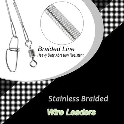 QISHUO Steel Swivel Fishing Leaders Freshwater Wire Stainless Fishing Leader Saltwater Fishing Rigs Wire Leaders Lures White Nickel - color: Silver, size: Size #6 (11.8in-70lb) 30pcs