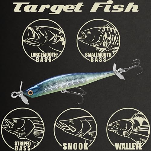 LUCKY CRAFT Screw Pointer 80 Fishing Lures for Bass, Smallmouth, Walleye, Rhymthic Action Spy Bait, Slow Sinking to 10ft Depth, Freshwater Fishing Gear and Tackle Accessories - color: 371 Bone Pro-Blue