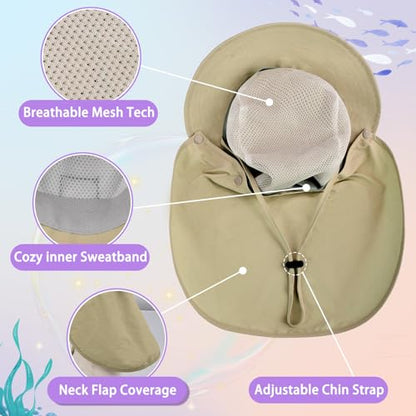 Kids Sun Hat with Detachable Neck Flap for Boys & Girls Wide Brim Fishing Hat for Kids Water Resistant UV Protection - color: 1 Pack-khaki